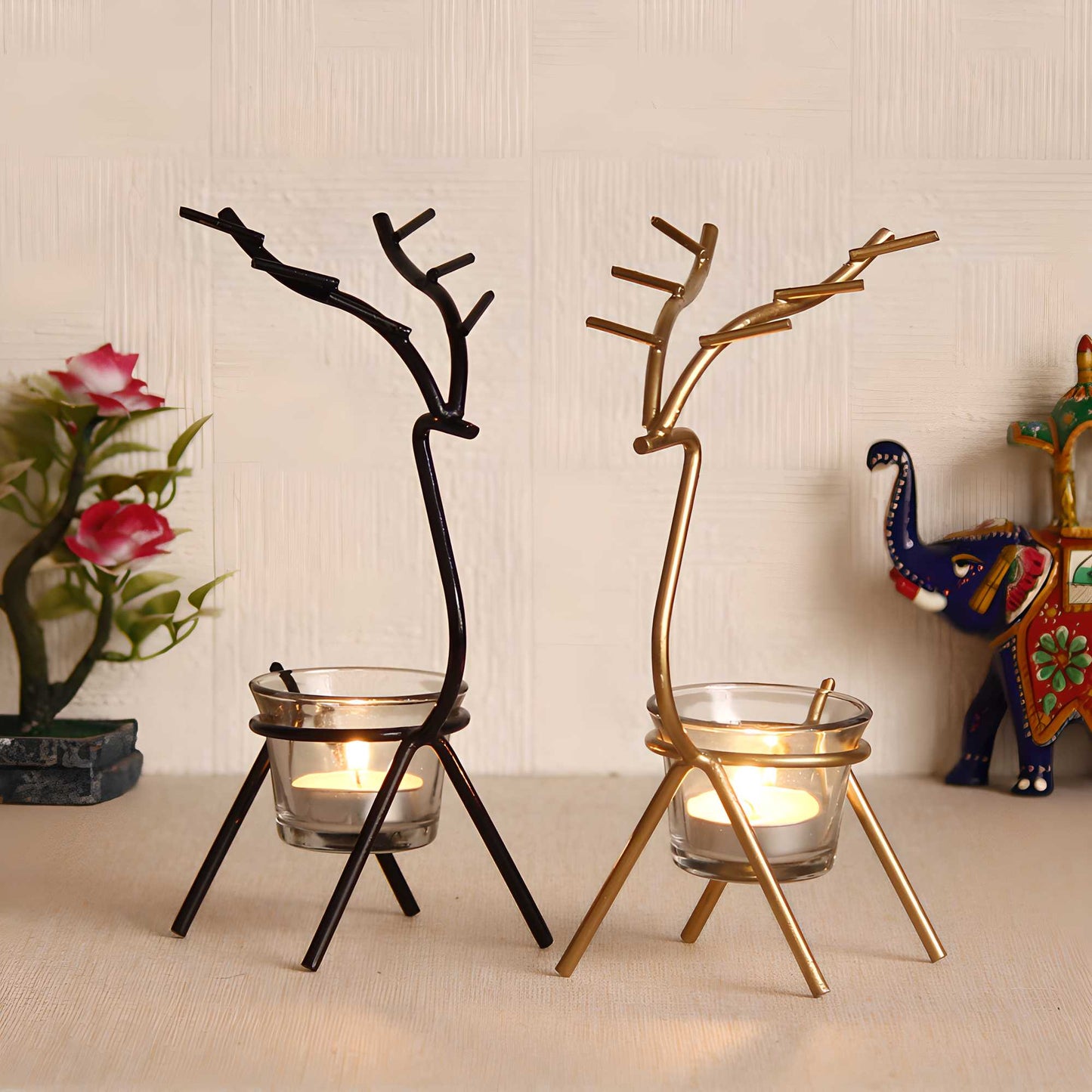 Decorative Deer Shape Handcrafted Metal Tea Light Holder