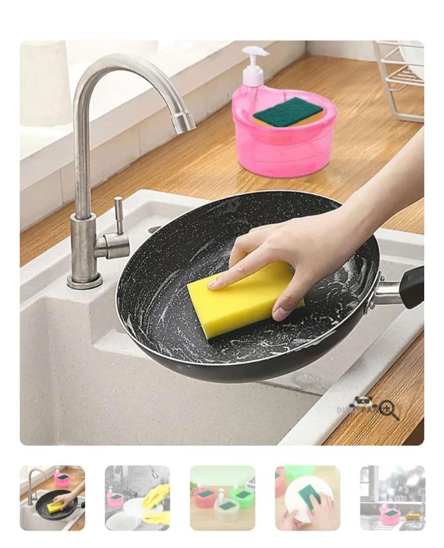 2 in 1 Liquid soap Dispenser with Pump and Sponge