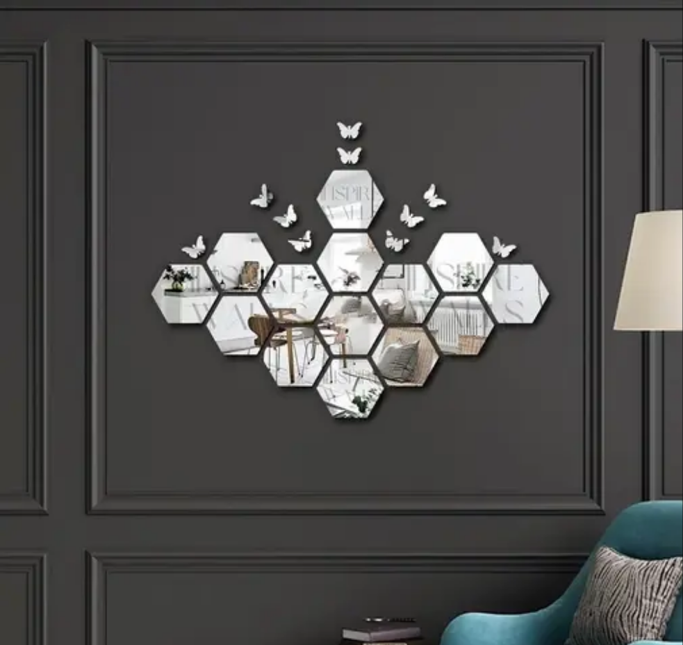 Wall Sticker's Hexagon 14 Silver (12 cm x 10 cm Each Piece )