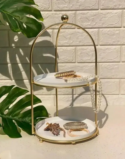 Handicrafts White and Gold Metal Cake Stand Snack Platter