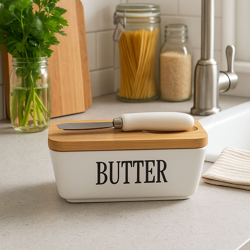 Ceramic Butter Container With Knife