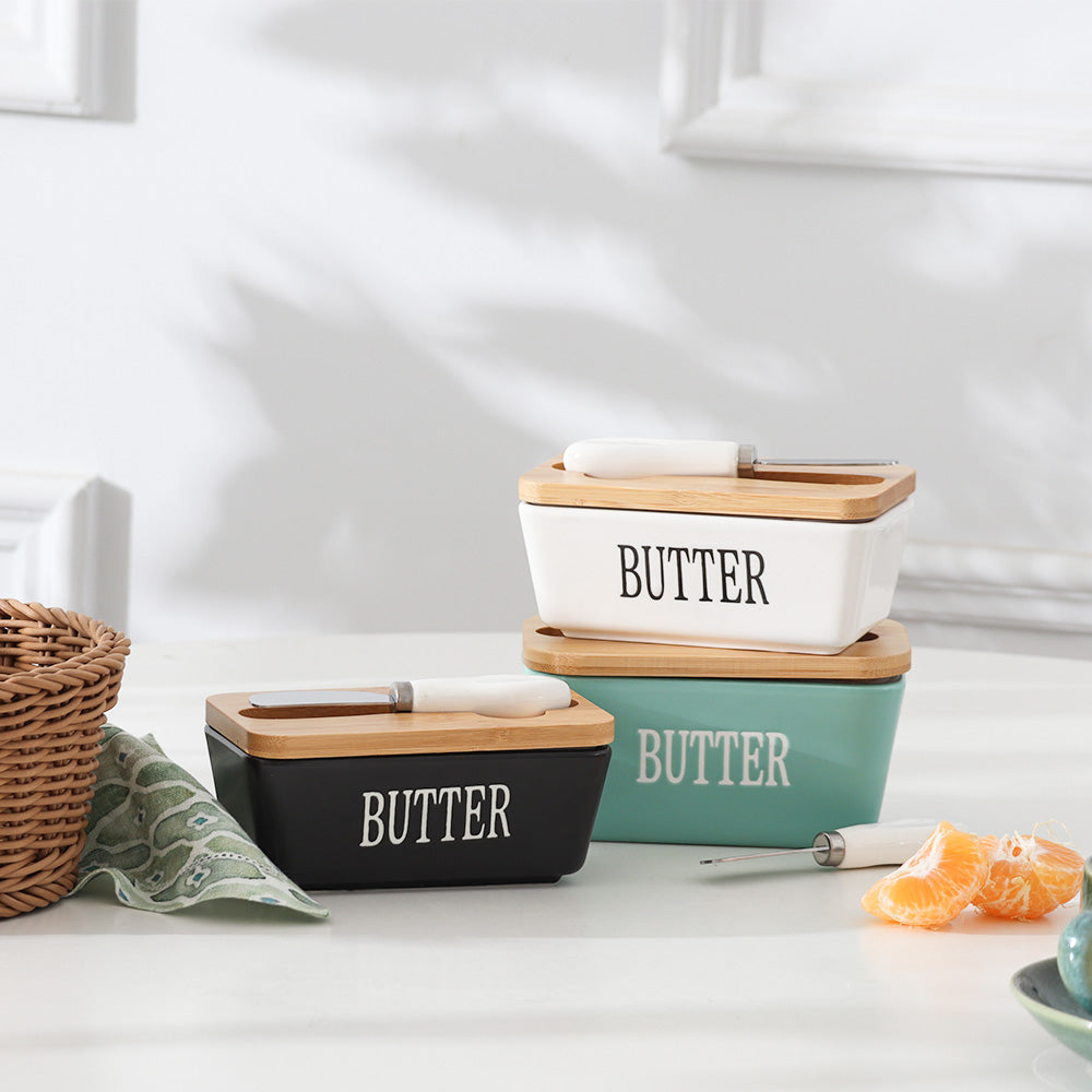 Ceramic Butter Container With Knife
